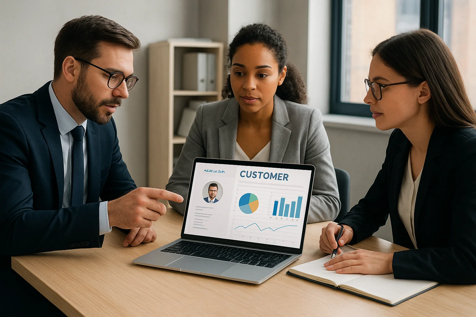 Менеджеры обсуждают клиента с использованием CRM