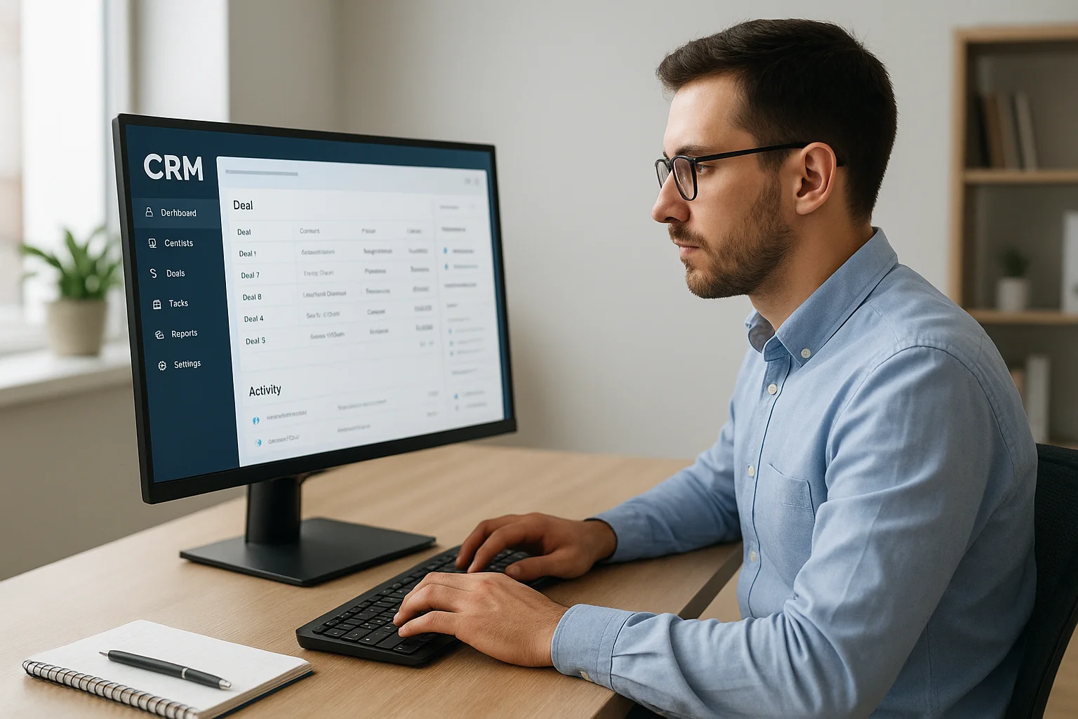Менеджер отдела продаж работает с CRM