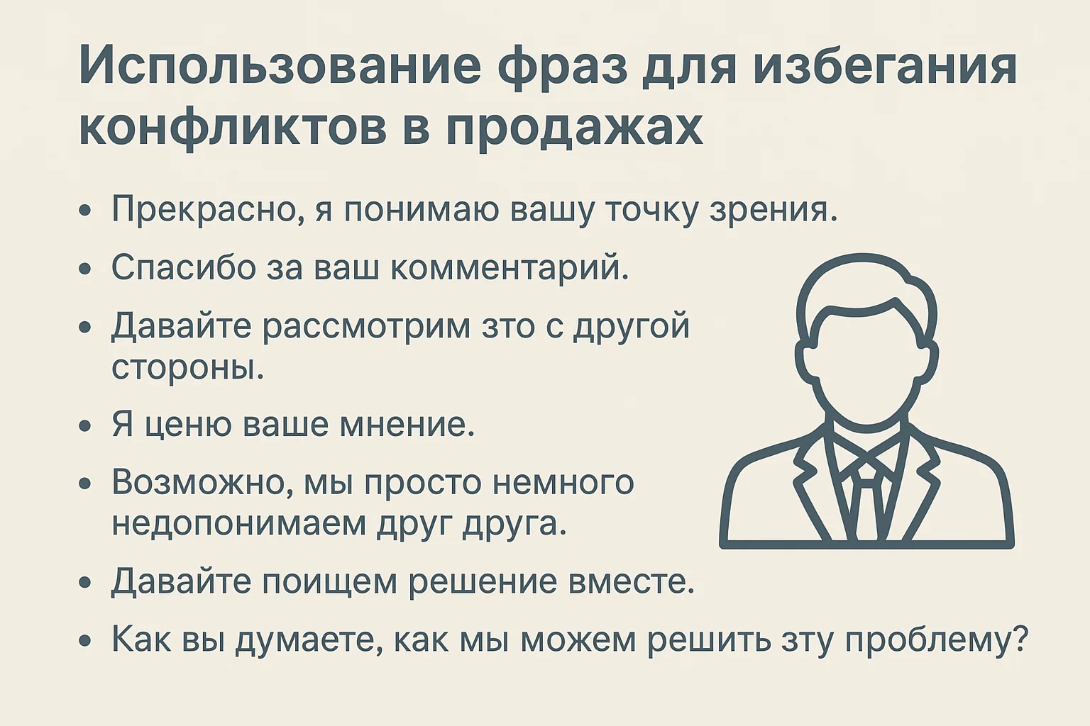 Фразы для избегания конфликтов в продажах.
