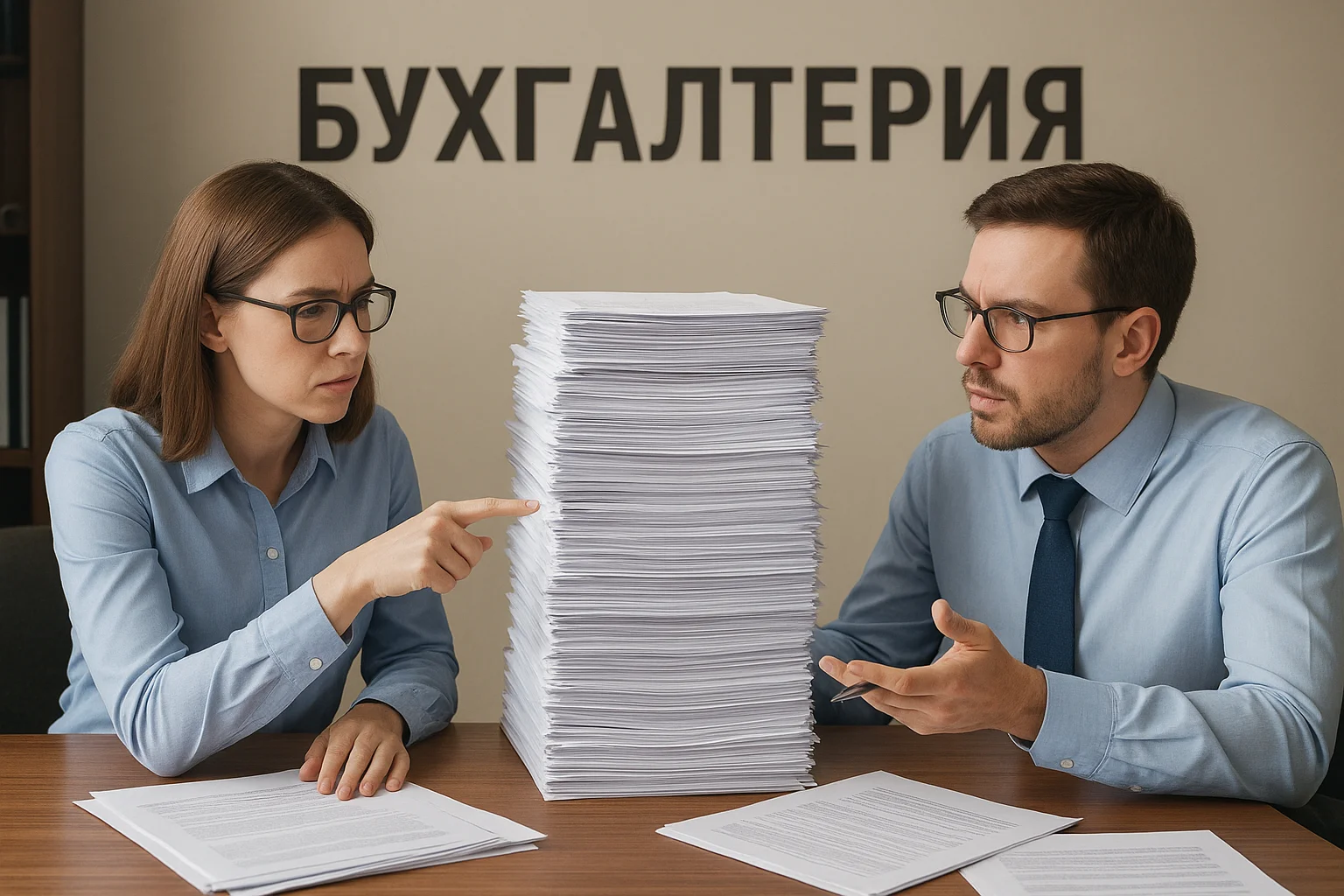 Бухгалтер за работой с документами.